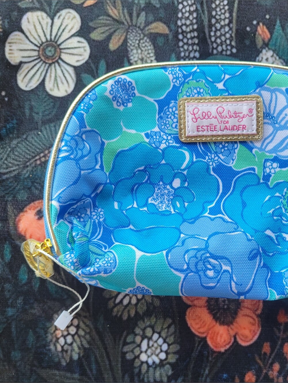 Lilly Pulitzer X Estee Lauder Cosmetic Makeup Bag Floral Butterflies Blue Green